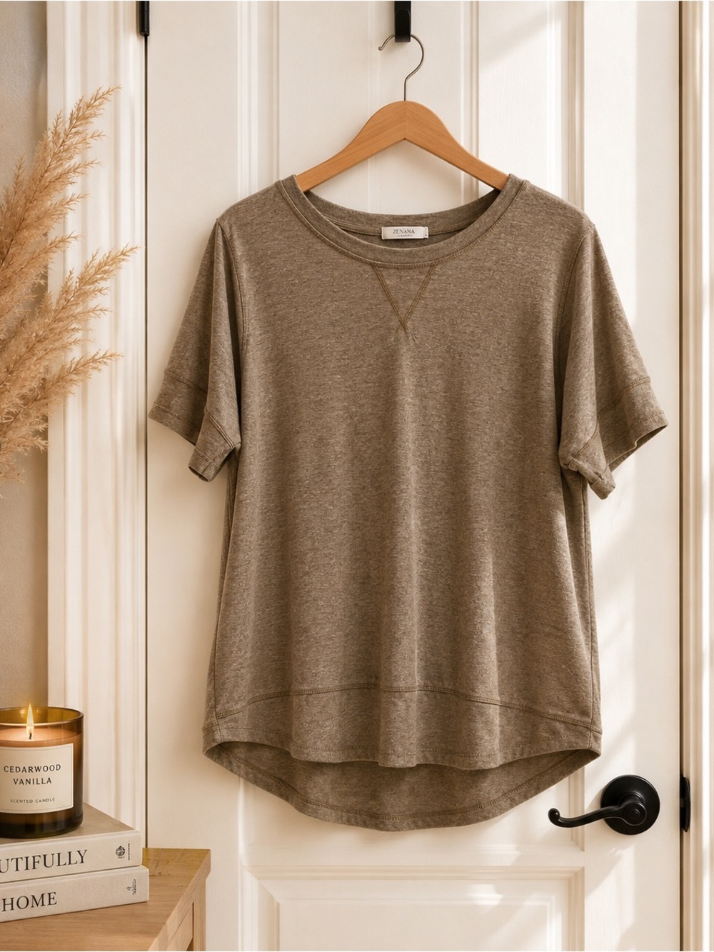 Relaxed Short Sleeve Tee in Taupe - Women’s Casual Top